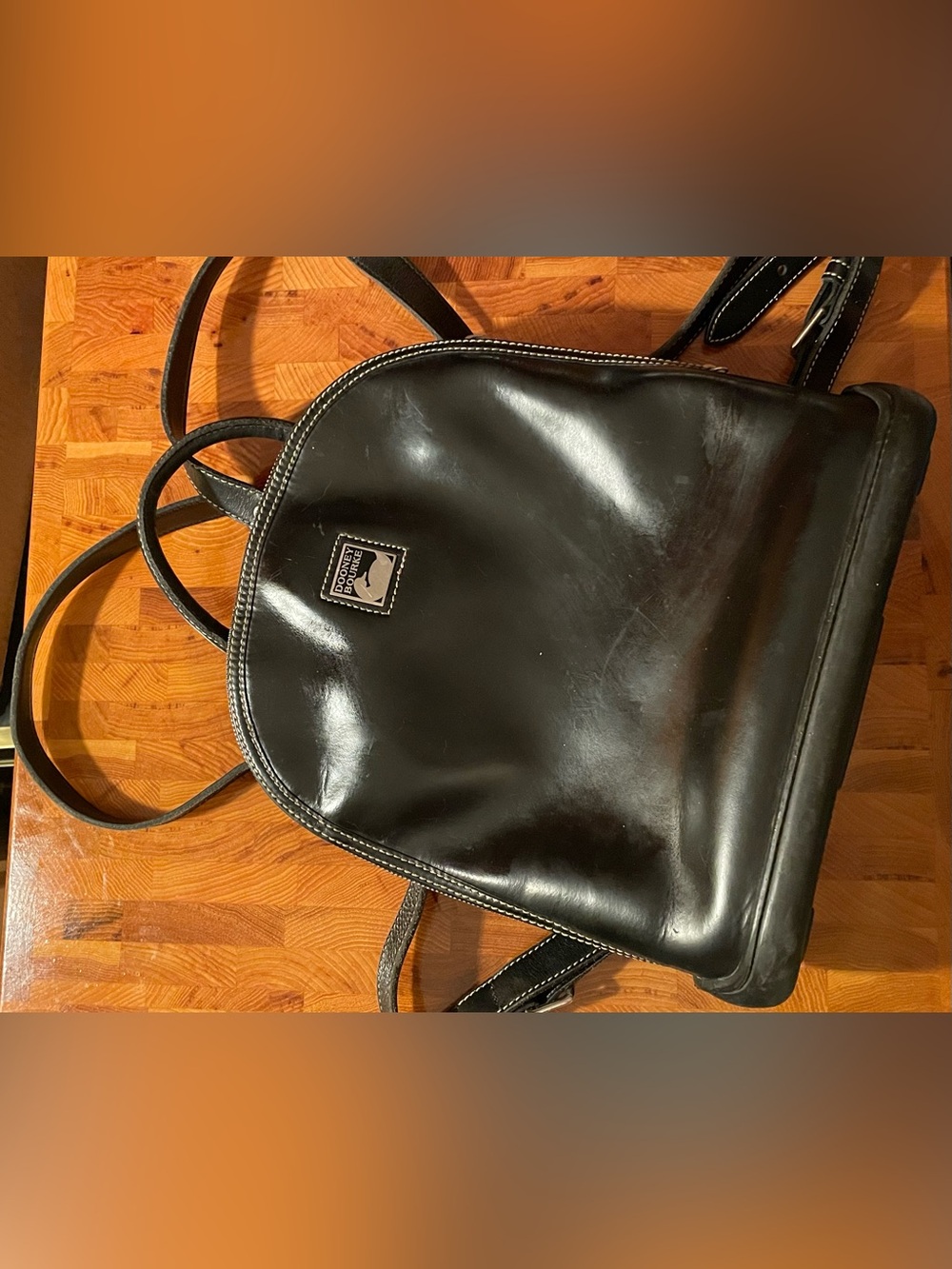 Dooney & Bourke Vintage Black Parasole Backpack Bag. Leather & Rubber Bottom
